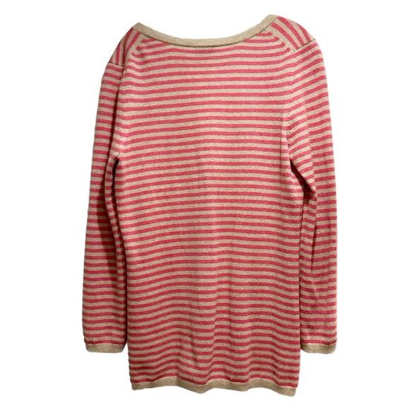 Talbots Sweater Medium 100% Pure Cashmere Cardigan Tan Pink Striped Long Sleeve - Picture 3 of 13